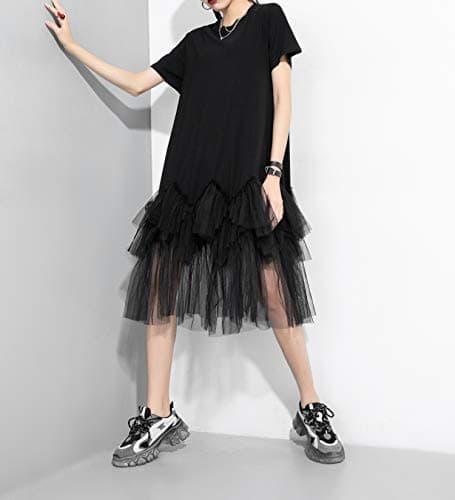 ellazhu Women's Short Sleeve Oversized Tulle Dress