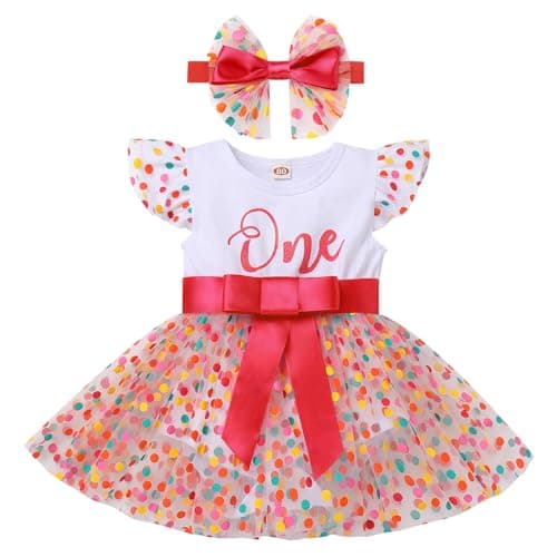 Rainbow Polka Dots Romper Princess Party Tutu Dress with Headband Cake Smash Clothes for Baby Girls