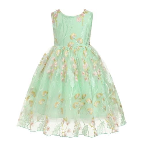 IMEKIS Girls Embroidered Flower Sleeveless Tulle Party Dress 3-10T