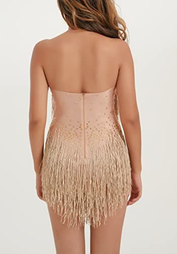 Sparkly Gold Rhinestone Bodysuit for Women's Birthday Party Showgirls