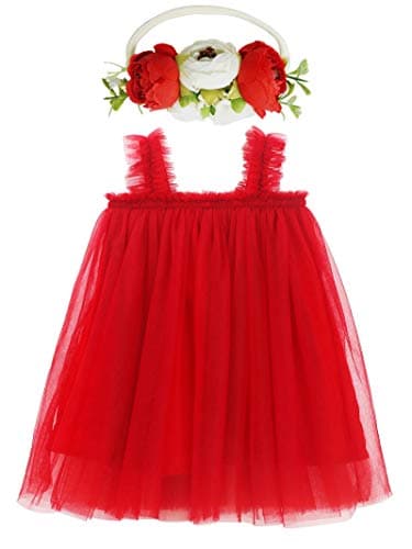 BGFKS Toddler Girl Rainbow Tulle Tutu Dress & Flower Headband Set