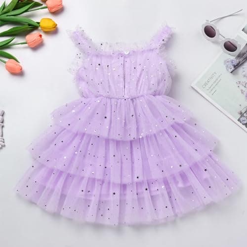 IMEKIS Toddler Girls Shiny Sequin Stars Birthday Tutu Dress 1-6T