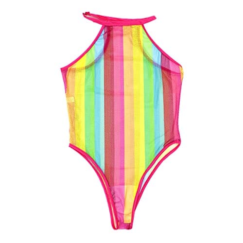 Rainbow Striped Mesh Swimsuit for Women