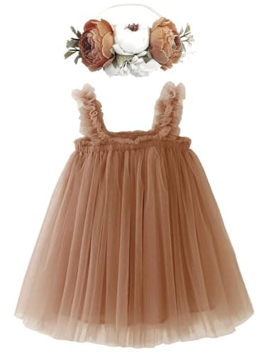 BGFKS Toddler Girl Rainbow Tulle Tutu Dress & Flower Headband Set