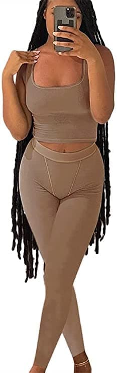Ribbed Crop Tank Top and Yoga Leggings Set for Women