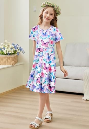 RAISEVERN Toddler Girls Short Sleeve Casual Midi Sundress 4-9T
