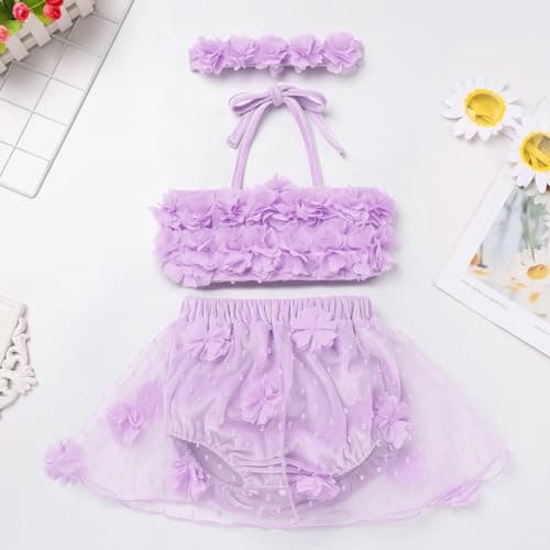 Newborn Baby Girl 1st Birthday Outfit: Boho Flower Halter Top with Tulle Bottoms