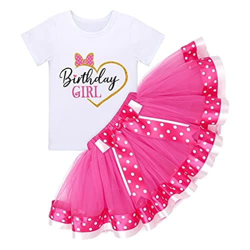 Baby Girls Birthday Outfit with Polka Dots Tops and Tutu Skirt