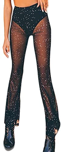 DZOVUTTZ Women's Festival Dance Outfit Bell Bottom Mesh Pants