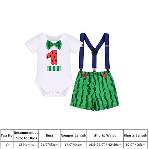 IMEKIS Baby Boys 1st & 2nd Birthday Cake Smash Outfit Romper Shorts Suspenders 1-2T
