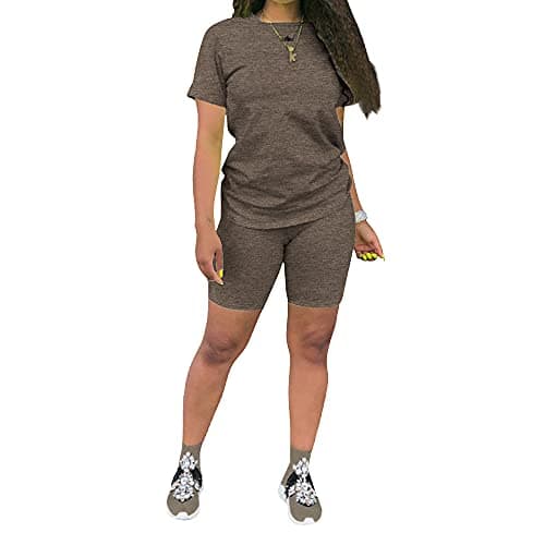 KINIKO Women's Casual Fashion Sports Suit Set - Short Sleeve Top and Pants