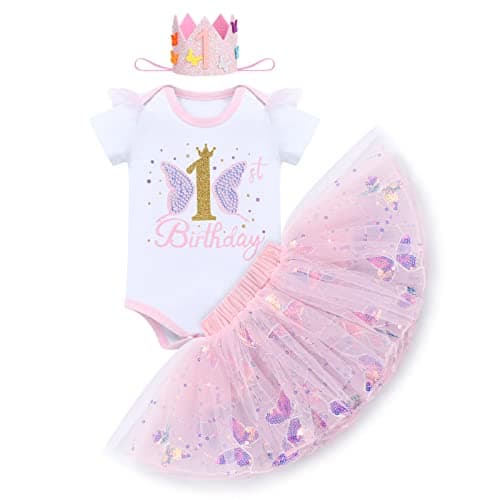 ODASDO Baby Girl's First Birthday Outfit with Flower Print Romper & Tutu Skirt Set
