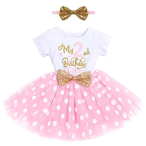 IMEKIS Baby Girls 1st & 2nd Birthday Outfit with Dress & Tutu Set