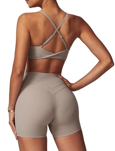ABOCIW Women's V-Neck Twist Back Sports Bra & High Waist Biker Shorts Yoga Set