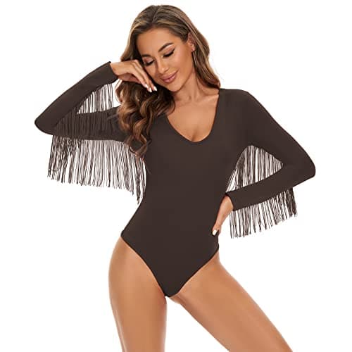 Komorebi Women's Long Sleeve V-Neck Disco Bodycon Top
