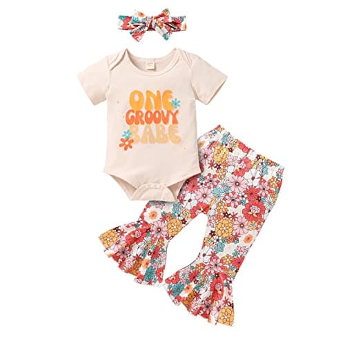 YOUNGER TREE Baby Girl 1st Birthday Outfit: Romper & Flared Pants