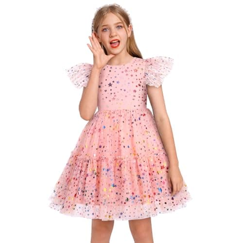 IMEKIS Girls' Confetti Stars Birthday Princess Tulle Dress for 3-10T