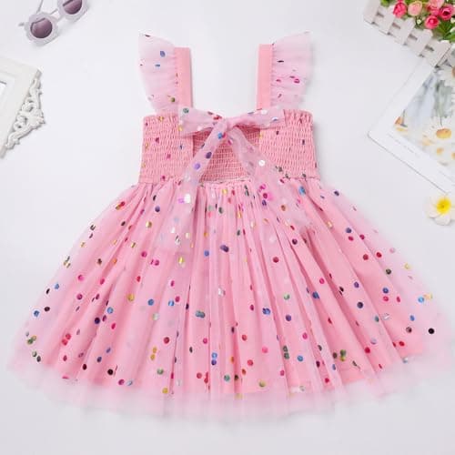 IMEKIS Toddler Girls Boho Backless Birthday Party Dress Formal Tulle Confetti