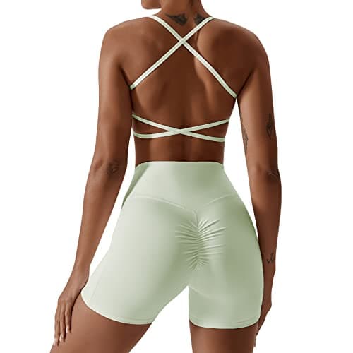 IWEMEK ABOCIW Women's Cross-Back Workout Bra & Shorts Set