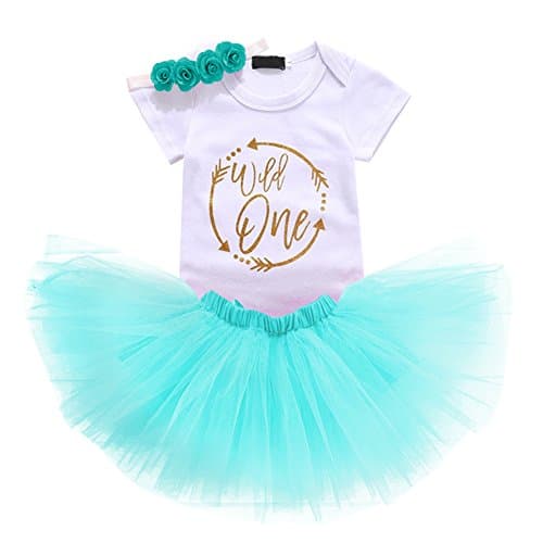 OwlFay Baby Girl 1st Birthday Crown Romper & Skirt + Bow Headband Party Dress Set