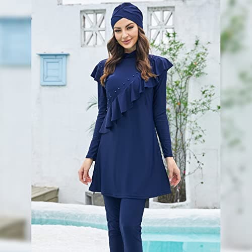 IMEKIS Modest Women's Burkini Swimwear with Ruffle Hijab Top