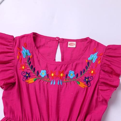Traditional Mexican Embroidered Floral Dress for Toddler Girls