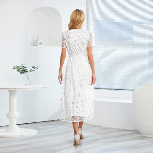 Sparkly V Neck Floral Embroidered Maxi Dress for Wedding Guest
