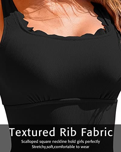 Charmo Retro Scalloped Ribbed One Piece Swim Suit