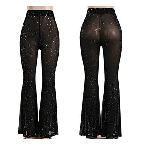 JUMISEE Women's Flared Mesh Sheer Pants for Dance Festival Clubwear