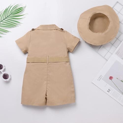 IMEKIS Toddler Safari Outfit with Hat & Lion for Birthday Photoshoot