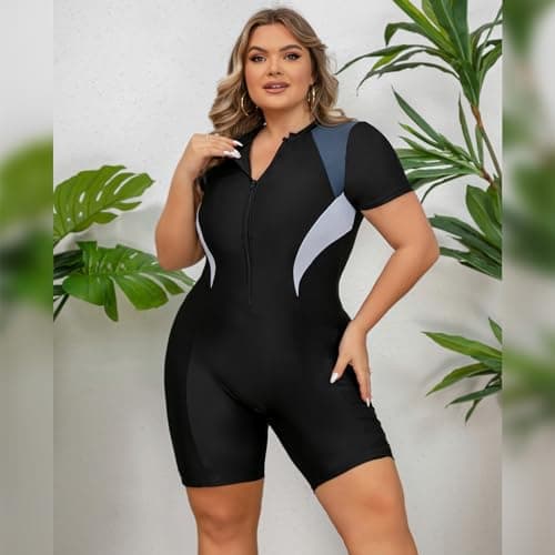 IMEKIS Plus Size Women's UPF 50+ One Piece Rash Guard Swimsuit