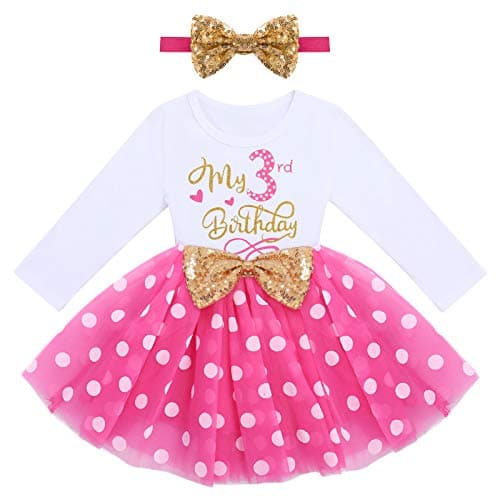 ODASDO My 1st / 2nd / 3rd Birthday Toddler Long Sleeve Tutu Dress & Bowknot Headband Set