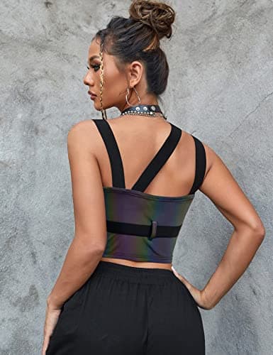 CYCLAMEN Women'sRave Gothic Punk Sleeveless Crop Cami Tops