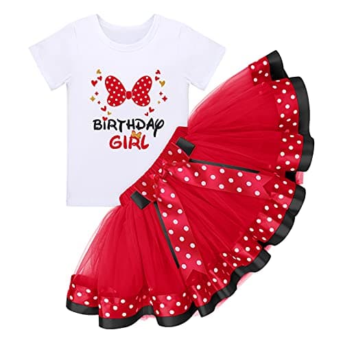 Baby Girls Birthday Outfit with Polka Dots Tops and Tutu Skirt