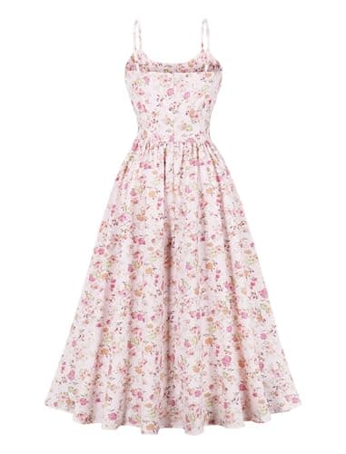 IMEKIS Women's Summer Corset Dress with Spaghetti Straps and Floral Print