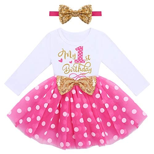ODASDO My 1st / 2nd / 3rd Birthday Toddler Long Sleeve Tutu Dress & Bowknot Headband Set