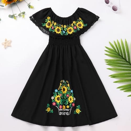 Mexican Floral Print Toddler Girl Dress Fiesta Outfit 2-7T