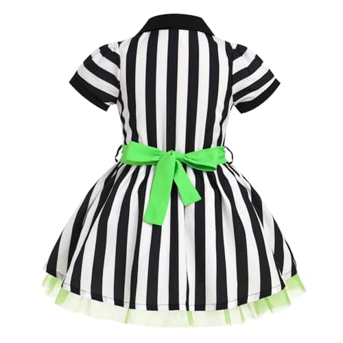 Toddler Girls' 50s Halloween Costume Set: Black and White Striped Dress with Headband