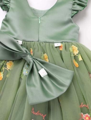 IMEKIS Toddler Girls Satin Tulle Dress with Headband Embroidery