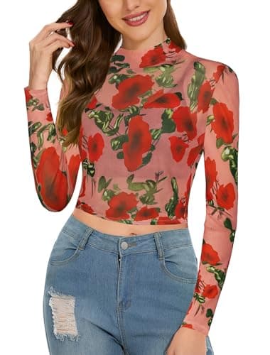 Women's Long Sleeve Bodycon Sheer Blouse See Through Mesh Top