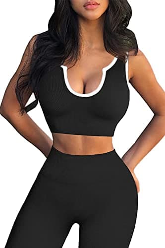 Hafailia Women's Gym Two-Piece Outfit: Crop Tank & High-Waist Leggings