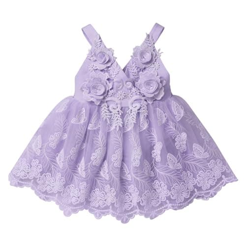 IMEKIS Newborn Baby Girl 1st Birthday Butterfly Lace Romper Dress