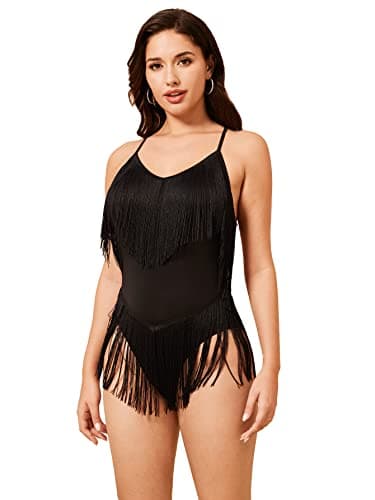 SweatyRocks Women's Fringe V-Neck Sleeveless Tassel Bodysuit