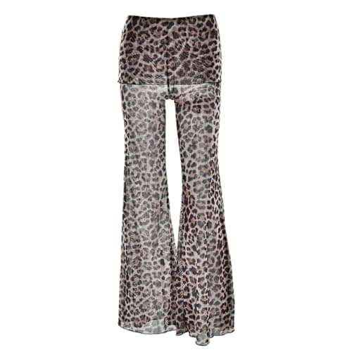 JUMISEE Women's Flared Mesh Sheer Pants for Dance Festival Clubwear