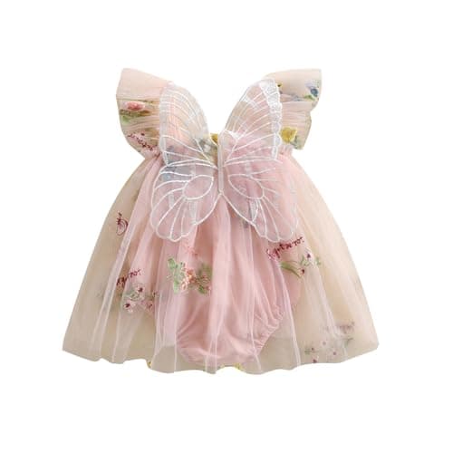 SHIBAOZI Baby Girls Flower Butterfly Embroidery Sleeveless Romper