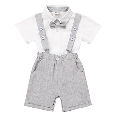 IMEKIS Baby Boy Baptism Outfit with Bowtie and Suspenders
