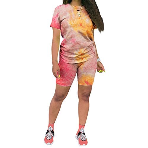 KINIKO Women's Casual Fashion Sports Suit Set - Short Sleeve Top and Pants