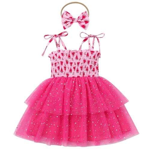 IMEKIS Toddler Girl Boho Birthday Dress & Headband Straw Melon Party Outfit