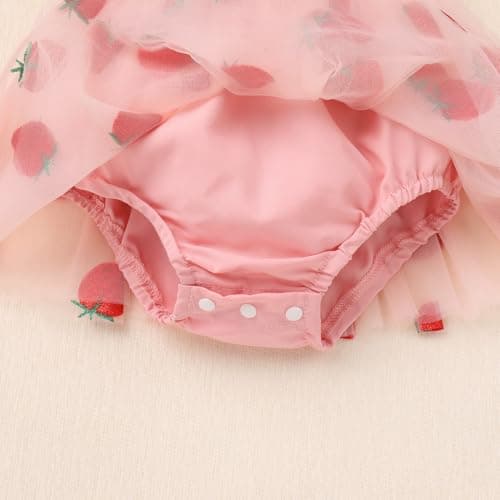 IMEKIS Boho Strawberry Romper Tulle Dress with Headband for Baby Girl Summertime Fotos