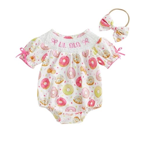 Amiblvowa Baby Girl 1st Birthday Sleeveless Embroidery Smocked Romper